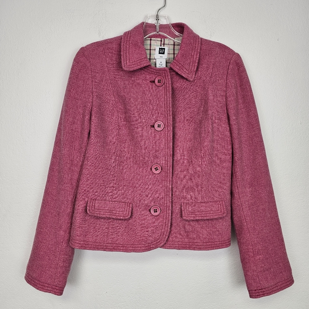 Gap Blazer Jacket Pink Wool Blend 4 Button Barbiecore Coquette Cottagecore  Sz S